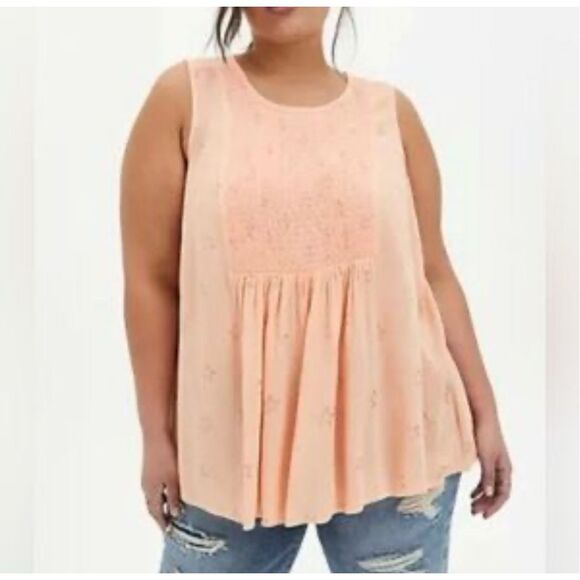 Torrid pink 2x gold accent smocked flowy sleeveless blouse - Picture 1 of 5